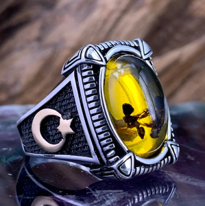 <span class=keywords><strong>2023</strong></span> nuevo anillo para hombre, piedra de ágata Natural ovalada grande, tendencia Retro con incrustaciones de circón amarillo, anillo de hormiga - Product Image 3