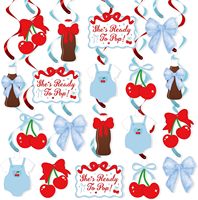 Décorations de baby shower Cherry Bow, Guirlandes suspendues « She's Ready to Pop » et serpentins « Soda Pop » pour fournitures de fête de naissance et d'anniversaire