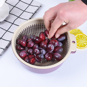 Double Layer <b>Plastic</b> Drain <b>Basket</b> Little Purple Vegetable Washing Basin Kitchen Fruit Strainer - Product Image 4