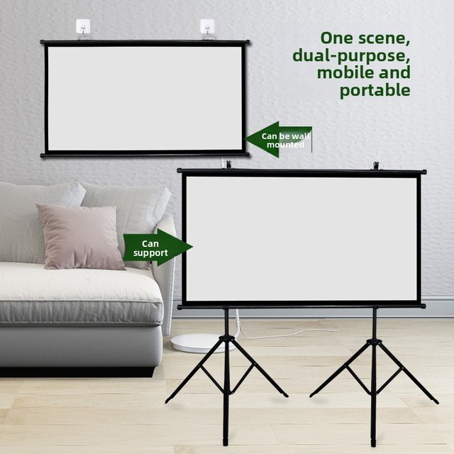 Home Outdoor Floor-Standing No-Drilling Dual-frame Dual Bracket Mobile Portable Metal Projector Screen 60in-150in Multi-function