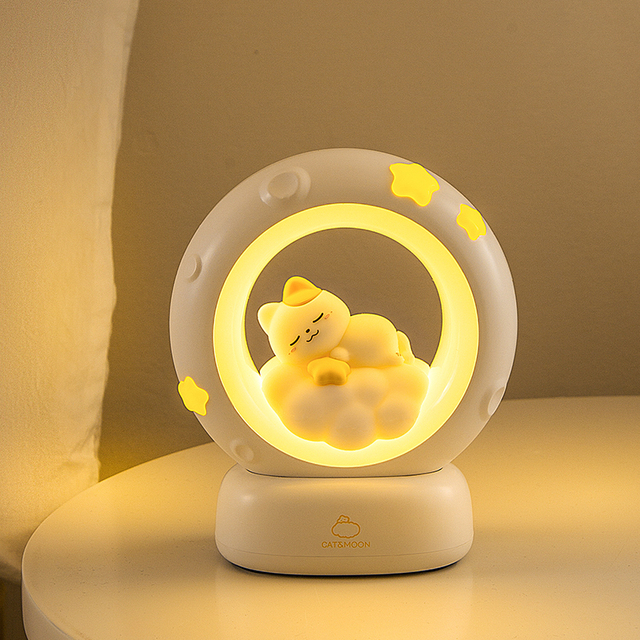 USB Rechargeable Adjustable Light Sleeping Cute Cat and Rabbit LED Night Light Dimmable ABS Lighting Lamp for Baby Kids