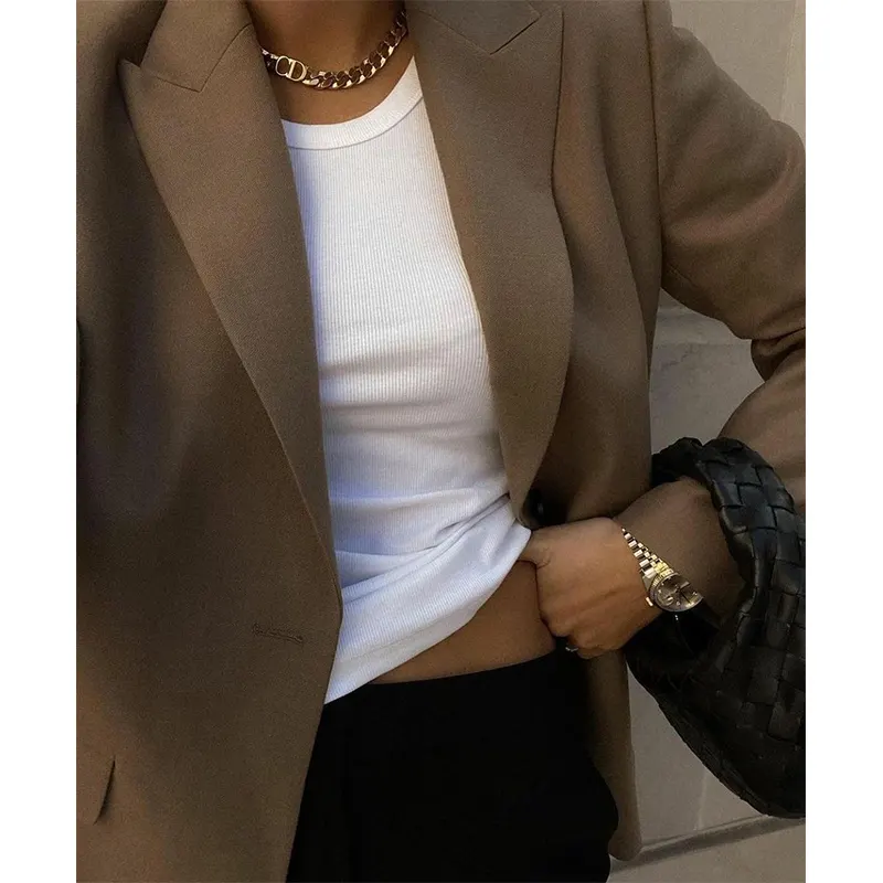 Custom Fall Winter Stylish Single Button Women Solid Blazers Long Sleeve Female Office Tops Suits Solid Ladies Business Blazer