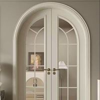 Porte vitrée arquée noire de style français avec grille, cadre en bois massif/PVC pour villa, hôtel, hôpital, salle à manger, entrée