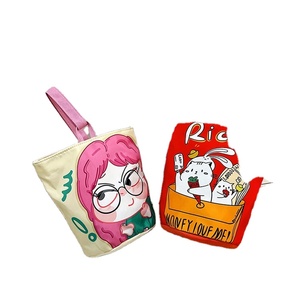 Bolso de Mano de Lona con Ilustración de Dibujos Animados, Bolso Pequeño con Diseño de Animales y Frutas, Reutilizable, Portátil, a la Moda, para Todas las Estaciones, Uso Diario y al Aire Libre - Product Image 2