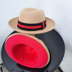 Nuevo Sombrero Fedora Rojo de Dos Tonos Personalizado, Sombrero Trilby de Ala Corta con Borde Levantado para Hombre, Ideal para Fiestas - Product Image 3