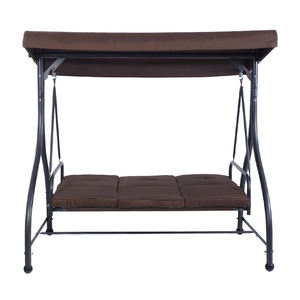 Dondolo da Giardino a 3 Posti in Metallo Marrone, Letto Sospeso per Esterni con Tettuccio, Arredo per Cortile e Portico - Product Image 4