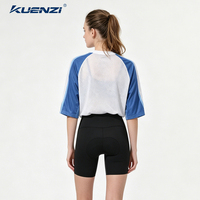 T-shirts à manches courtes en maille color-block patchwork 100 % polyester à col rond Kuenzi pour fille, idéaux pour les sports de plein air américains et canadiens