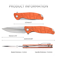 Manche orange Couteau de poche G10 Drop Point Couteau d'extérieur pliable EDC Camping Survival