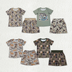 สินค้ามาใหม่ เสื้อผ้าเด็ก ชุดเด็กผู้ชาย เสื้อแขนสั้นสีเขียวเข้ม กางเกงขาสั้นลายพรางเป็ด - Product Image 6