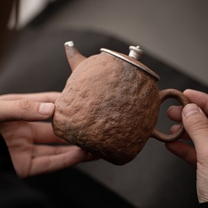 Old Rock Mud Stubborn <strong>Stone</strong> <strong>Pot</strong> Ceramic Handmade Gilt Silver Stoneware Small Teapot - Product Image 2
