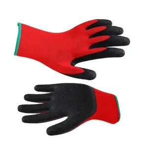 Hersteller bedrucktes Logo festgriffige Polyester-Einbaumgummihandschuhe Großhandel Sicherheitskonstruktion 13G Latex Nylon Arbeitshandschuhe