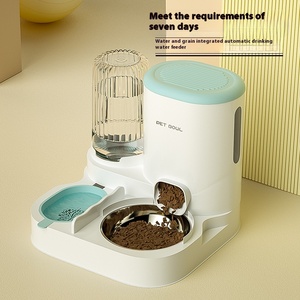 Mangeoire <span class=keywords><strong>automatique</strong></span> pour chats et chiens Distributeur d'eau pour animaux de compagnie Bol intégré en plastique arrondi pour manger et boire Stockage des aliments pour chats - Product Image 2