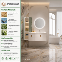 Meuble-lavabo de salle de bain moderne GOLDEN HOME en MDF, bambou bleu écologique, avec plan de travail en marbre artificiel et conception 3D gratuite