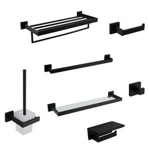 Nuovo design moderno nero opaco in acciaio inox 304 ganci per accappatoio porta carta igienica portasciugamani Set di accessori per il bagno - Product Image 1