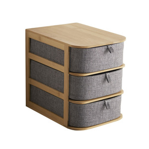 Caja de Almacenamiento de Escritorio de Madera de Bambú Japonés, Organizador de Oficina Apilable de 3 Cajones, Rectangular, Color Sólido - Product Image 1