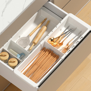 Organisateur de tiroir, boîte de rangement en plastique blanche, multi-compartiments, séparateur de tiroir de bureau, organisateur de papeterie pour bureau et cuisine - Product Image 3