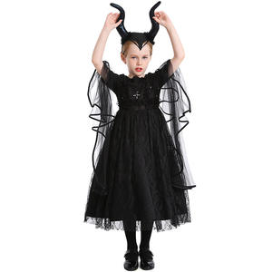 Disfraz de Halloween para niñas, vestido gótico de demonio con cuerno de buey, vestido negro de escenario de <span class=keywords><strong>bruja</strong></span> <span class=keywords><strong>pequeña</strong></span>, inspirado en películas y TV - Product Image 3