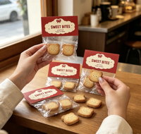 Emballage individuel transparent pour biscuits, pâtisseries, desserts et friandises faites à la main, avec étiquette en papier pliable