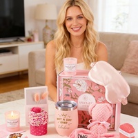 Panier-cadeau spa rose premium avec gobelet, bougie parfumée, masque pour les yeux, bain – Cadeau idéal pour les femmes pour un anniversaire ou la fête des mères
