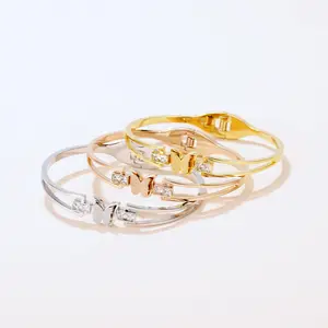 Pulseira de zircônia, pulseira da moda de ouro 18k banhada a ouro pvd bracelete de aço inoxidável para mulheres