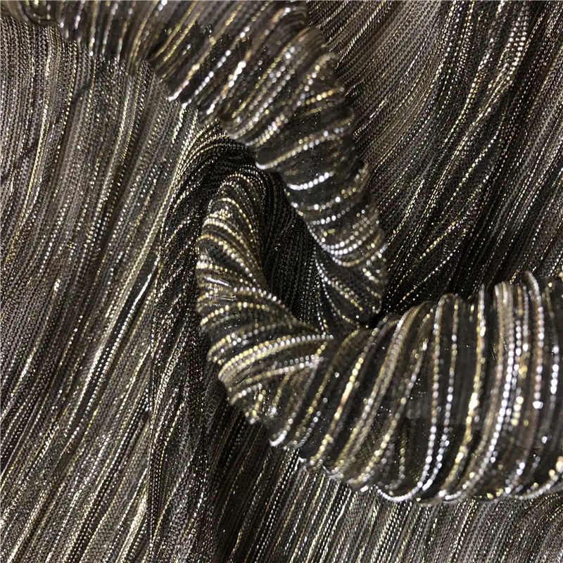 manufacturer shiny two-tone double faced crinkled pleated crepe lurex metallic foil mesh tulle lurex fabric for dress