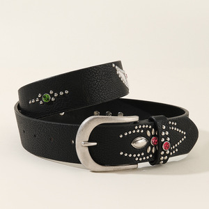 Ceinture en cuir épais noir à clous et bijoux de style western vintage pour motard <span class=keywords><strong>rockabilly</strong></span> - Product Image 1