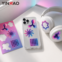 Feuille d'autocollants personnalisés découpés à la forme, motif Y2K dégradé abstrait Lune de cristal, en vinyle imperméable pour coque de téléphone, écouteurs, skateboard