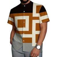 Camisa Casual de Hombre con Estampado Digital 3D, Estilo Europeo Americano, a Rayas, de Primavera, con Botones Negros, para Exteriores