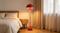 Lampe sur pied moderne en forme de champignon rouge, abat-jour en métal à double couche, style rétro, pour salon, chambre à coucher, hôtel, décoration