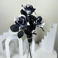 Bunga Mawar Hitam dan Putih Awet Buatan Tangan, Buket Mawar Hitam Buatan untuk Hari Valentine dan Pernikahan, Bahan Sutra