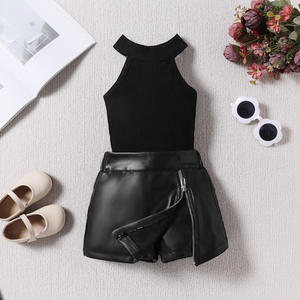 2024 Verão Meninas Moda Terno Logotipo Personalizado Infantil Vestuário Set Colete Top e Saia com Padrão Sólido Ordem Mínima 2pcs - Product Image 3