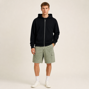 Sweat-shirt à capuche zippé noir pour homme, en coton épais, respirant, coupe classique, streetwear d'hiver - Product Image 5