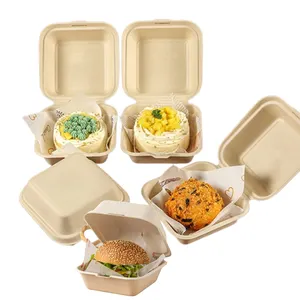 RUEIJHU scatola per il pranzo a forma di hamburger in fibra di bambù biodegradabile da 6 pollici a conchiglia per andare scatola per hamburger scatola per hamburger personalizzata per imballaggio alimentare