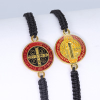 Bracelets en corde tressée verte catholique personnalisables, bracelets religieux avec la Vierge Marie, Saint Benoît, Saint Jude