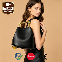 Sac seau ZP5995 élégant et luxueux en métal, portable, irrégulier, petit, décontracté, en polyester, avec fermeture éclair, en cuir véritable, résistant à l'eau