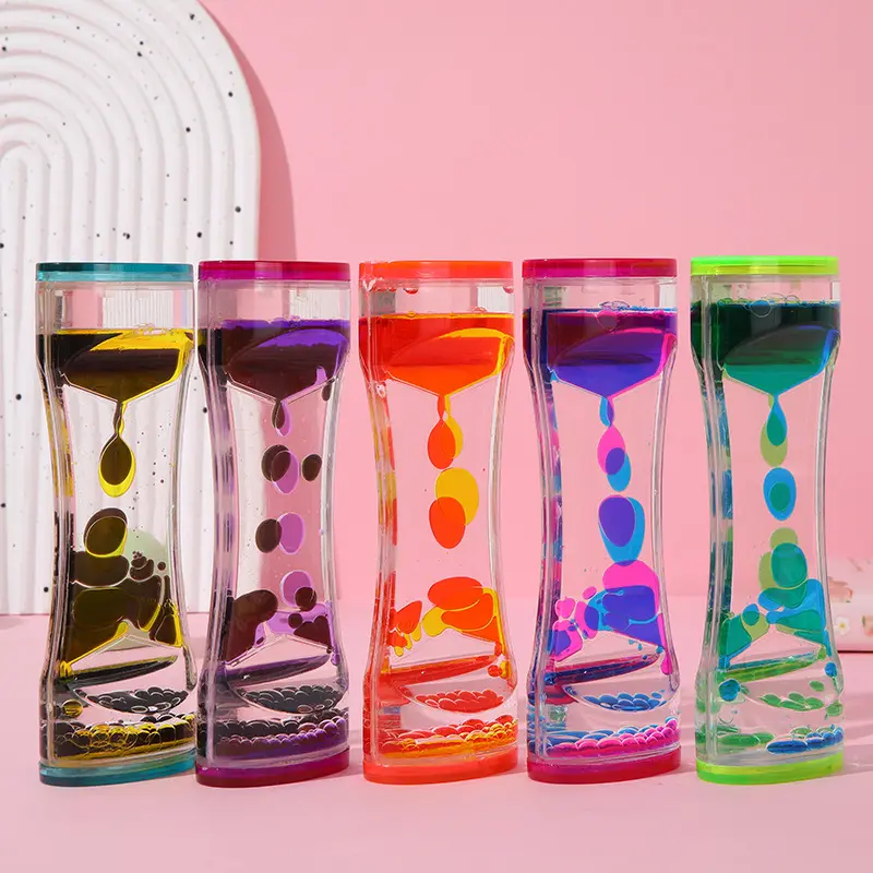 Masaüstü akrilik renk damla sıvı zamanlayıcı su yüzen sıvı kum saati kum zamanlayıcı duyusal sıvı hareket oyuncak zamanlayıcılar