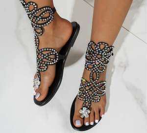 Nuevas Sandalias Europeas y Americanas <span class=keywords><strong>de</strong></span> Talla Grande con Punta Abierta y Tiras <span class=keywords><strong>de</strong></span> Pedrería para Mujer - Product Image 2