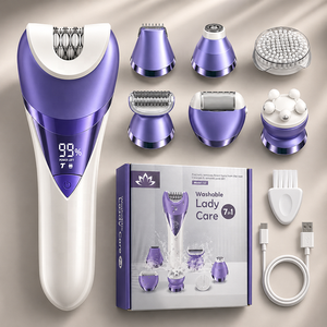 Resuxi 727 Rasoio Elettrico <span class=keywords><strong>Donna</strong></span> 7 in 1 Kit di Cura Personale Indolore Impermeabile IPX6 <span class=keywords><strong>Epilatore</strong></span> Elettrico per il Corpo <span class=keywords><strong>Donna</strong></span> Viola Grigio - Product Image 5