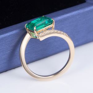Anillo de Esmeralda Cuadrada con Moissanita de Corte Redondo DEF, Joyería de Moda para Mujer, Oro de 18k, MS-611 - Product Image 3