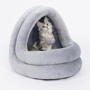 Cucciolo di piccolo cane gattino coniglio uso macchina lavabile antiscivolo auto riscaldamento Grey Cave Cave Bed House - Product Image 1