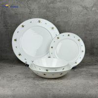 Service de table 18 pièces en verre opale avec assiettes et bols blancs à motif feuille d'abeille émaillée, vente en gros pour la maison, la cuisine, les fêtes et la décoration de table quotidienne
