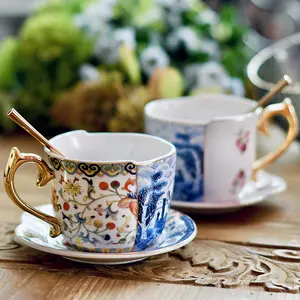 Original Design Wholesale Bone China Porcelain Latte Cup Tea Cups Mug, Ceramic Coffee Cup and Saucer with Gift Package