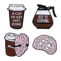 En gros Nouveauté 2026 Broches et épingles uniques de la série café, badges en métal créatifs à motifs café et cerveau