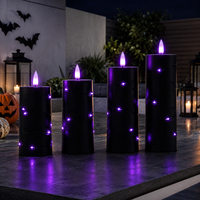 Décoration de fête à domicile : Lot de 4 bougies LED sans flamme noires pour Halloween avec télécommande, lumières violettes effrayantes pour maison hantée (OEM)