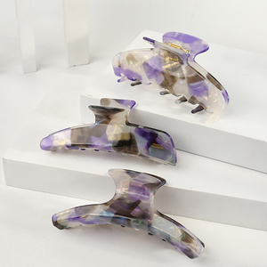 Pince à cheveux en acétate de marbre de qualité supérieure, motif écaille de tortue violette, finition brillante, maintien solide, grande pince française pour coiffure - Product Image 4