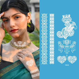 Tatouage temporaire blanc personnalisé Bxtats pour mariage, tatouage au henné blanc, <span class=keywords><strong>dentelle</strong></span> blanche, tatouage complet de la main, mehndi, <span class=keywords><strong>mandala</strong></span>, design indien, autocollant de tatouage - Product Image 1