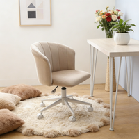 Chaise de coiffeuse confortable avec dossier enveloppant en tissu velours et coutures verticales, pieds blancs, vérin à gaz, pour chambre à coucher