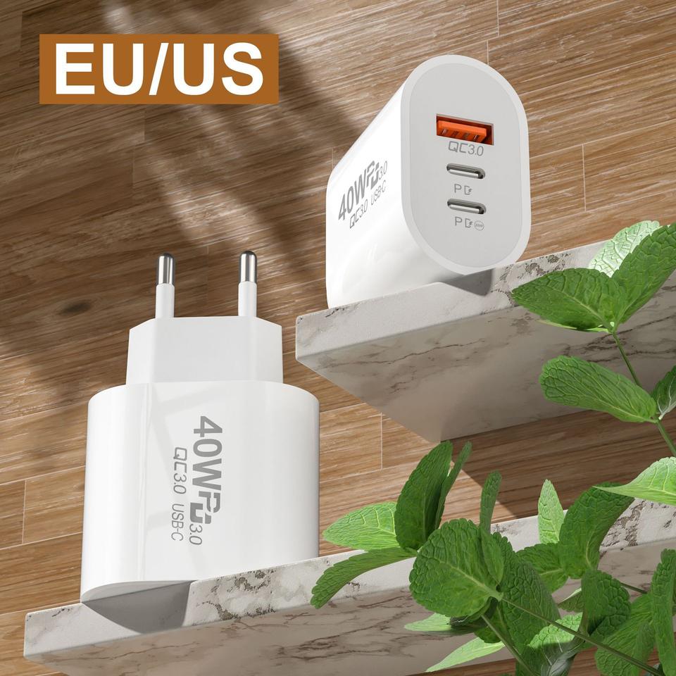 USB C Wall Charger Block 3 Port PD+QC3.0 Fast USB-C Power Adapter Type ...
