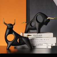 Figura de Toro de Resina Dorada Personalizada, Escultura de Toro de Resina Abstracta Exquisita, Estatua de Buey de Poliresina para Decoración del Hogar