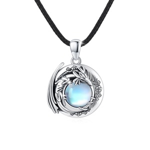 Exquisite Carving Technology 925 Sterling Silver Norse Viking Amulet Moonstone Dragon Fly Pendant <strong>Necklace</strong> for <strong>Men</strong> - Product Image 1